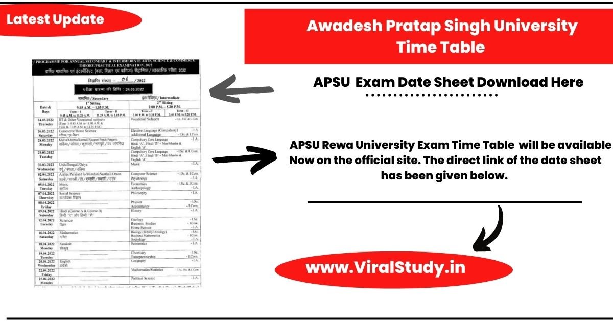 Awadesh Pratap Singh University Time Table