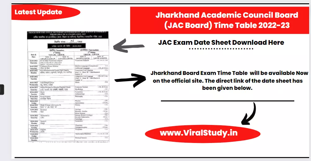 JAC Exam Date Sheet