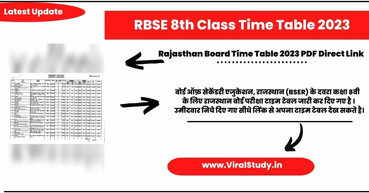 RBSE 8th Class Time Table 2023