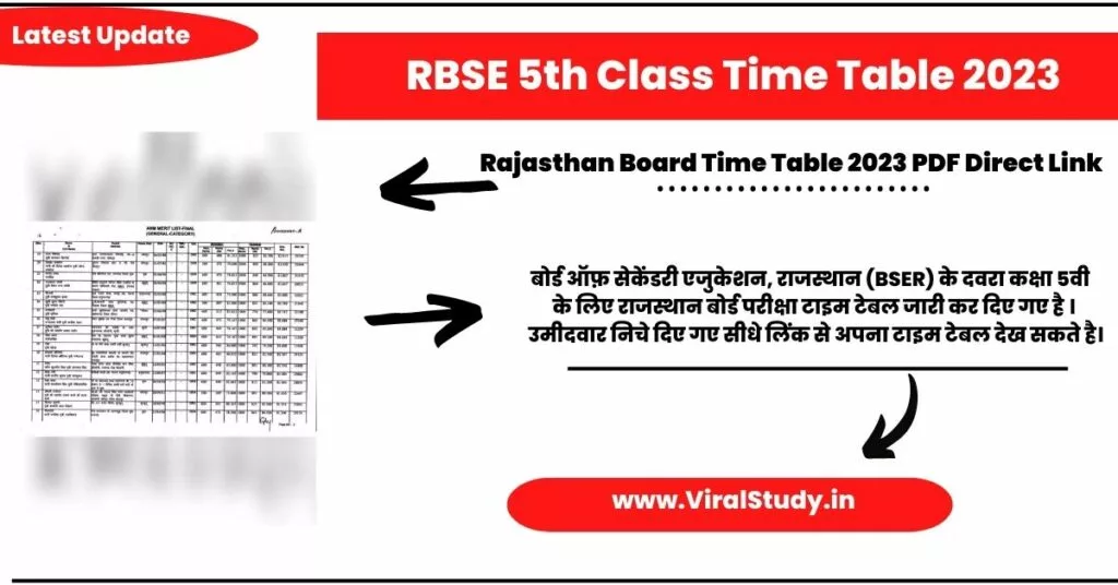 RBSE Class 5th Time Table